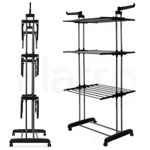 4 Tier Adjustable Stainless Steel Moveable Cloth Drying Rack Laundry with Wheels